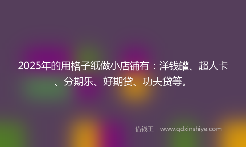 2025年的用格子纸做小店铺有：洋钱罐、超人卡、分期乐、好期贷、功夫贷等。