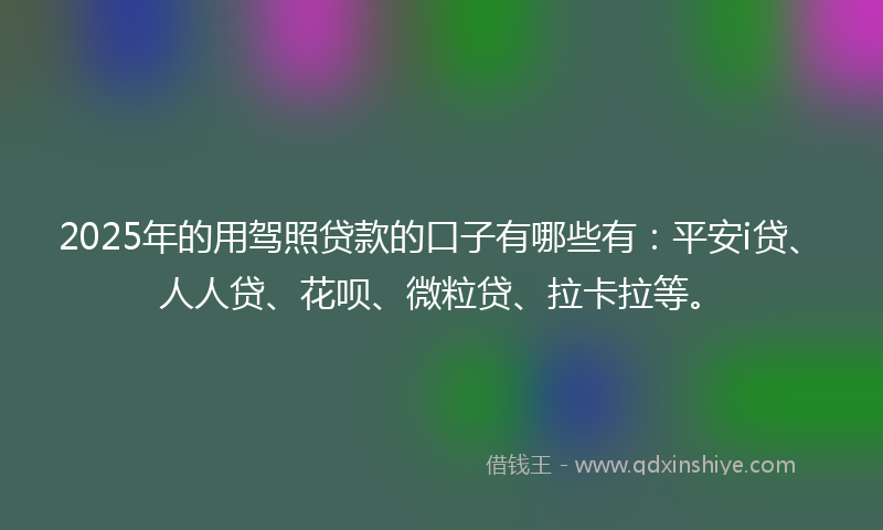 2025年的用驾照贷款的口子有哪些有：平安i贷、人人贷、花呗、微粒贷、拉卡拉等。