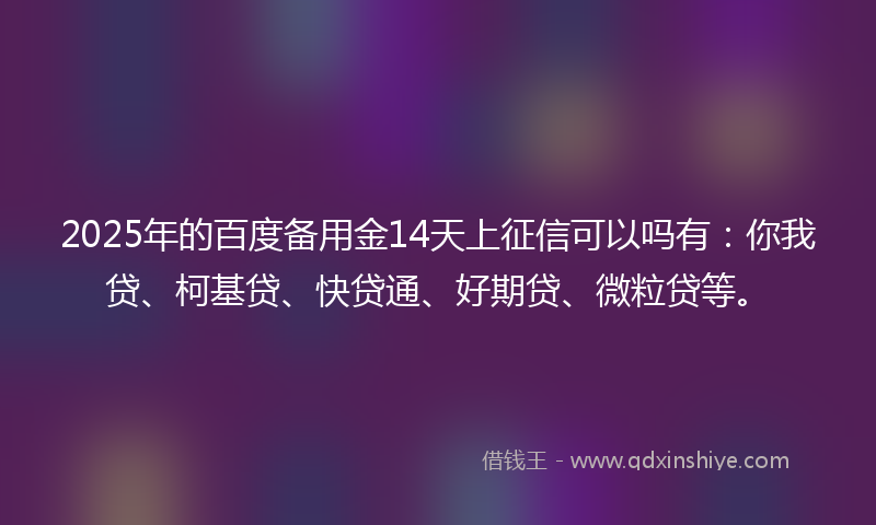2025年的百度备用金14天上征信可以吗有：你我贷、柯基贷、快贷通、好期贷、微粒贷等。