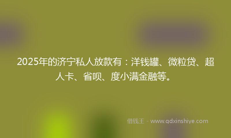 2025年的济宁私人放款有：洋钱罐、微粒贷、超人卡、省呗、度小满金融等。