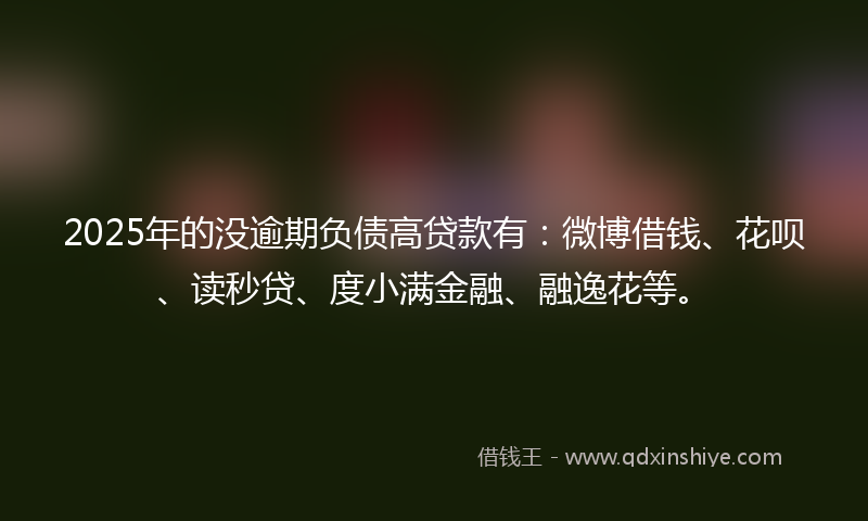 2025年的没逾期负债高贷款有：微博借钱、花呗、读秒贷、度小满金融、融逸花等。