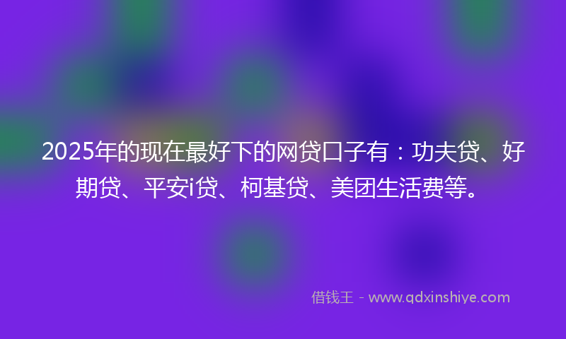2025年的现在最好下的网贷口子有：功夫贷、好期贷、平安i贷、柯基贷、美团生活费等。