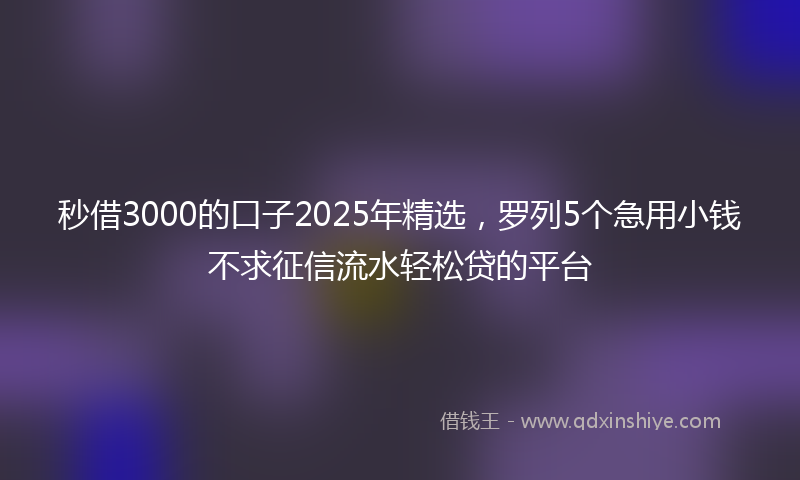 秒借3000的口子2025年精选，罗列5个急用小钱不求征信流水轻松贷的平台