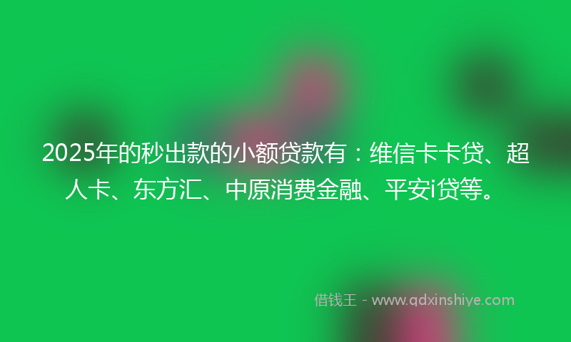 2025年的秒出款的小额贷款有：维信卡卡贷、超人卡、东方汇、中原消费金融、平安i贷等。