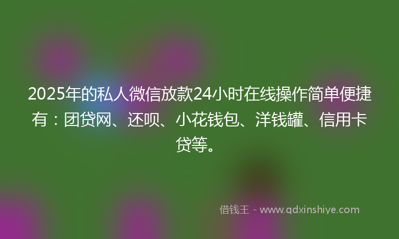 2025年的私人微信放款24小时在线操作简单便捷有：团贷网、还呗、小花钱包、洋钱罐、信用卡贷等。