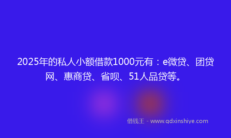 2025年的私人小额借款1000元有：e微贷、团贷网、惠商贷、省呗、51人品贷等。