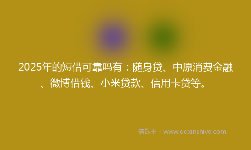 2025年的短借可靠吗有：随身贷、中原消费金融、微博借钱、小米贷款、信用卡贷等。