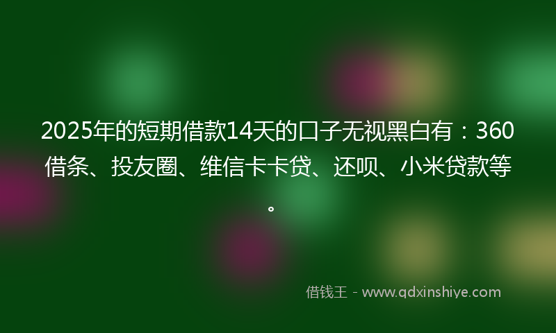 2025年的短期借款14天的口子无视黑白有：360借条、投友圈、维信卡卡贷、还呗、小米贷款等。