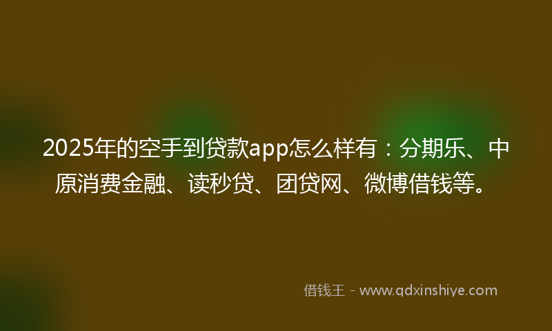 2025年的空手到贷款app怎么样有：分期乐、中原消费金融、读秒贷、团贷网、微博借钱等。