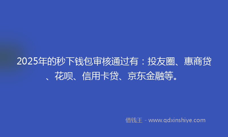2025年的秒下钱包审核通过有：投友圈、惠商贷、花呗、信用卡贷、京东金融等。