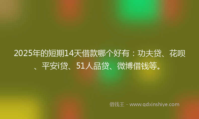 2025年的短期14天借款哪个好有：功夫贷、花呗、平安i贷、51人品贷、微博借钱等。