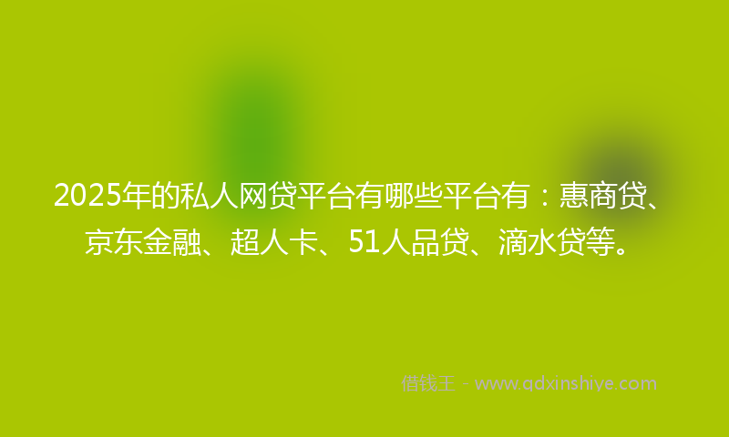 2025年的私人网贷平台有哪些平台有：惠商贷、京东金融、超人卡、51人品贷、滴水贷等。