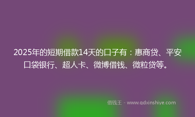 2025年的短期借款14天的口子有:惠商贷、平安口袋银行、超人卡、微博借钱、微粒贷等。
