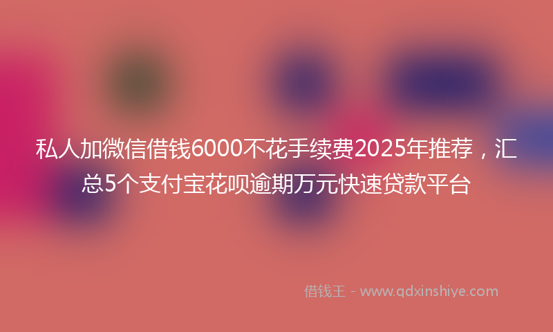私人加微信借钱6000不花手续费2025年推荐,汇总5个支付宝花呗逾期万元快速贷款平台