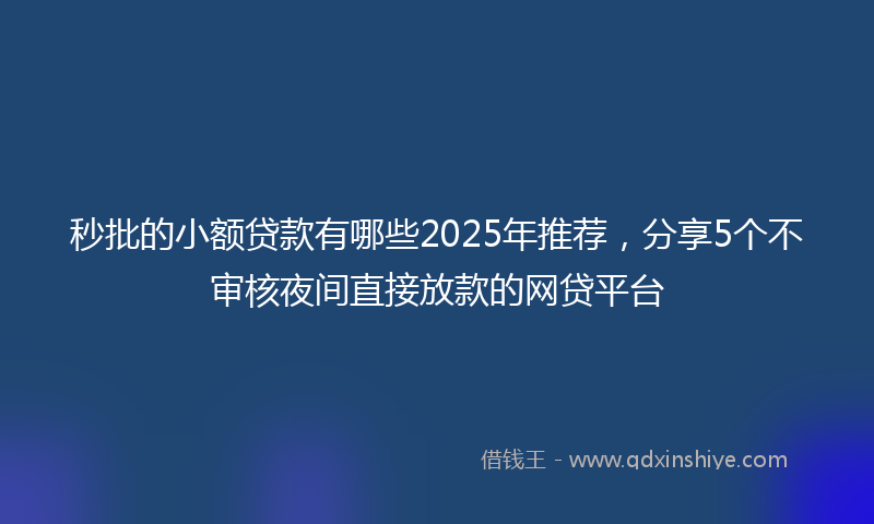 秒批的小额贷款有哪些2025年推荐，分享5个不审核夜间直接放款的网贷平台
