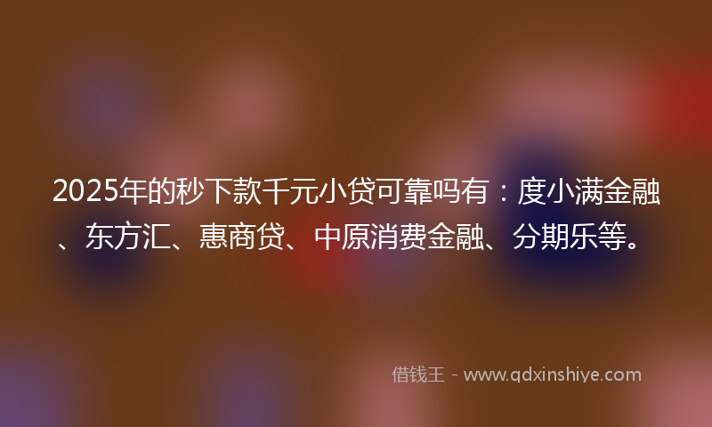 2025年的秒下款千元小贷可靠吗有：度小满金融、东方汇、惠商贷、中原消费金融、分期乐等。