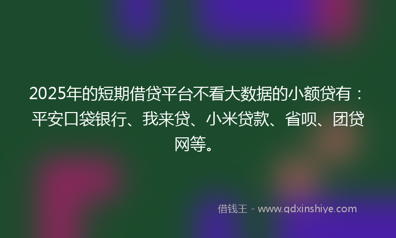 2025年的短期借贷平台不看大数据的小额贷有：平安口袋银行、我来贷、小米贷款、省呗、团贷网等。