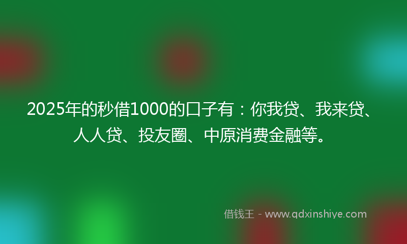 2025年的秒借1000的口子有：你我贷、我来贷、人人贷、投友圈、中原消费金融等。