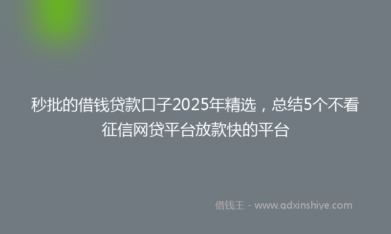 秒批的借钱贷款口子2025年精选，总结5个不看征信网贷平台放款快的平台
