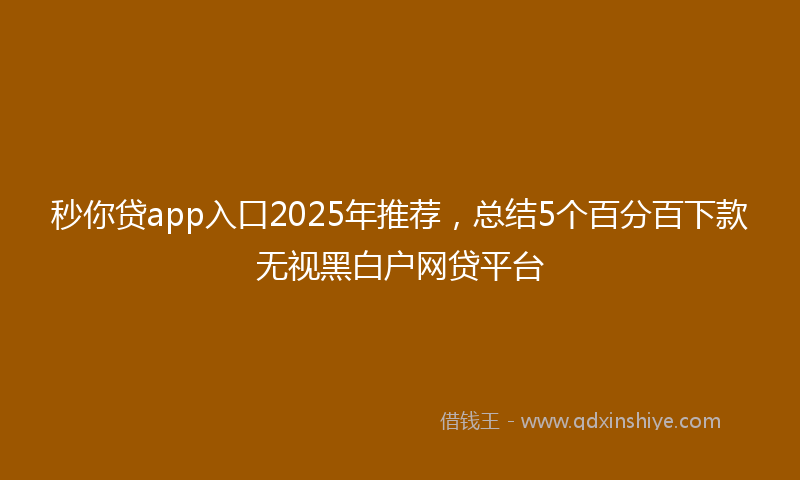 秒你贷app入口2025年推荐，总结5个百分百下款无视黑白户网贷平台