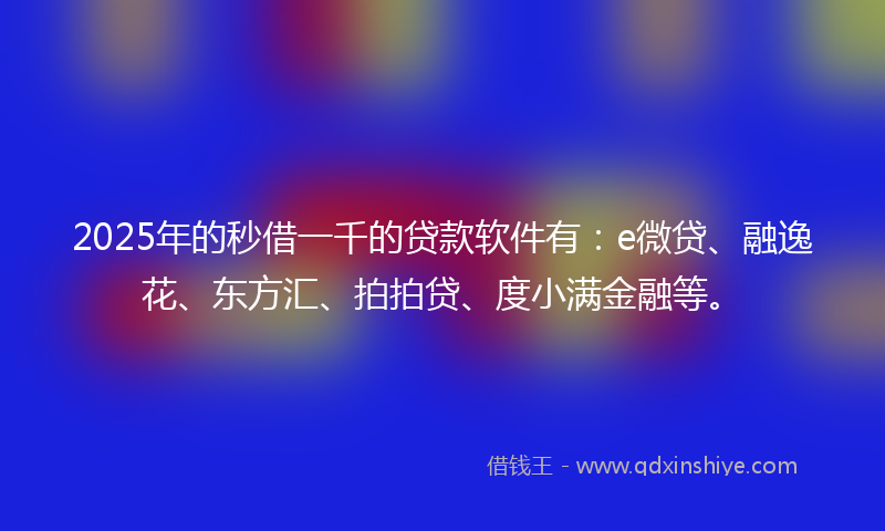 2025年的秒借一千的贷款软件有：e微贷、融逸花、东方汇、拍拍贷、度小满金融等。