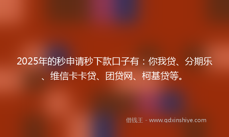 2025年的秒申请秒下款口子有：你我贷、分期乐、维信卡卡贷、团贷网、柯基贷等。