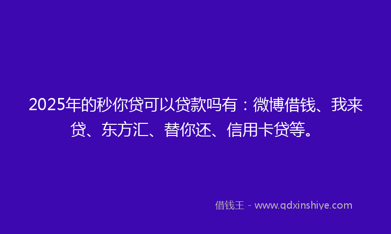 2025年的秒你贷可以贷款吗有：微博借钱、我来贷、东方汇、替你还、信用卡贷等。