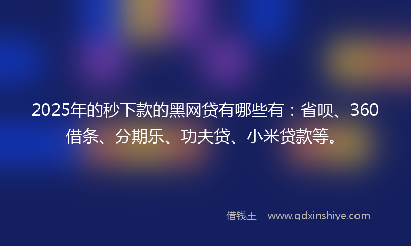 2025年的秒下款的黑网贷有哪些有：省呗、360借条、分期乐、功夫贷、小米贷款等。
