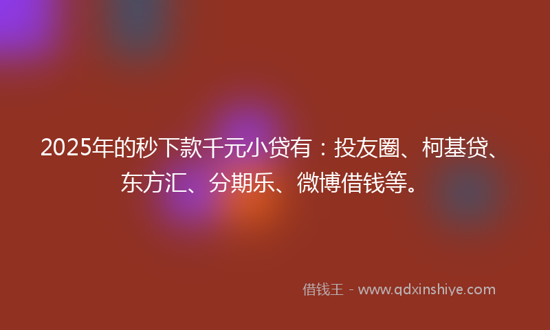 2025年的秒下款千元小贷有：投友圈、柯基贷、东方汇、分期乐、微博借钱等。