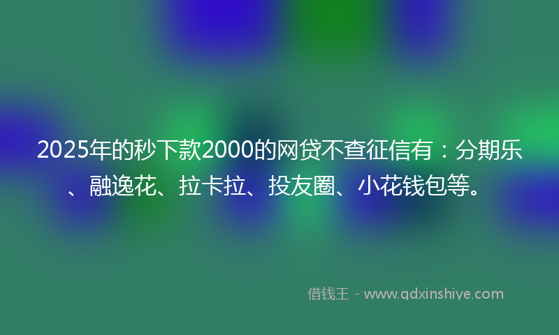 2025年的秒下款2000的网贷不查征信有：分期乐、融逸花、拉卡拉、投友圈、小花钱包等。