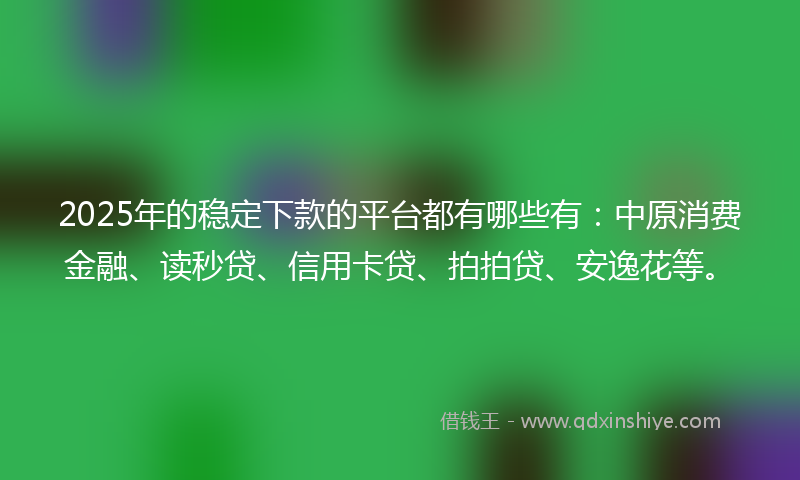 2025年的稳定下款的平台都有哪些有：中原消费金融、读秒贷、信用卡贷、拍拍贷、安逸花等。