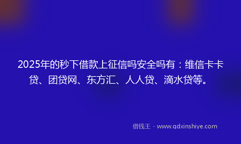 2025年的秒下借款上征信吗安全吗有：维信卡卡贷、团贷网、东方汇、人人贷、滴水贷等。