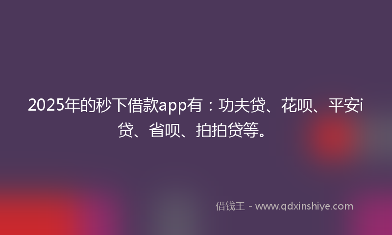 2025年的秒下借款app有：功夫贷、花呗、平安i贷、省呗、拍拍贷等。