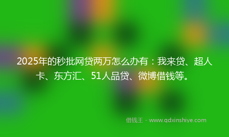 2025年的秒批网贷两万怎么办有：我来贷、超人卡、东方汇、51人品贷、微博借钱等。