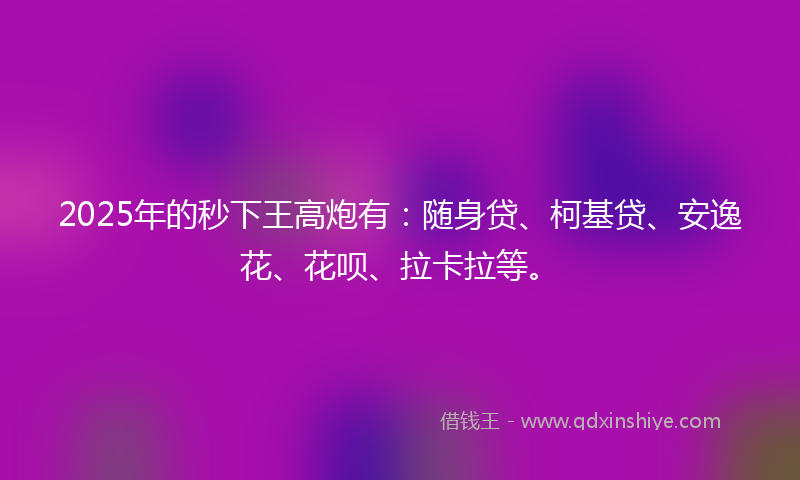 2025年的秒下王高炮有：随身贷、柯基贷、安逸花、花呗、拉卡拉等。