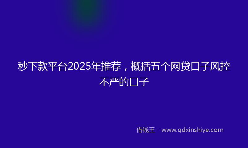 秒下款平台2025年推荐，概括五个网贷口子风控不严的口子