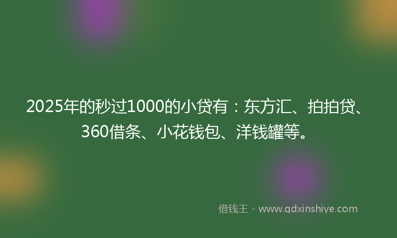 2025年的秒过1000的小贷有：东方汇、拍拍贷、360借条、小花钱包、洋钱罐等。