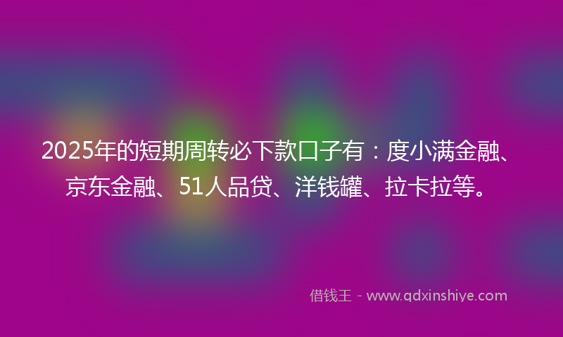 2025年的短期周转必下款口子有：度小满金融、京东金融、51人品贷、洋钱罐、拉卡拉等。