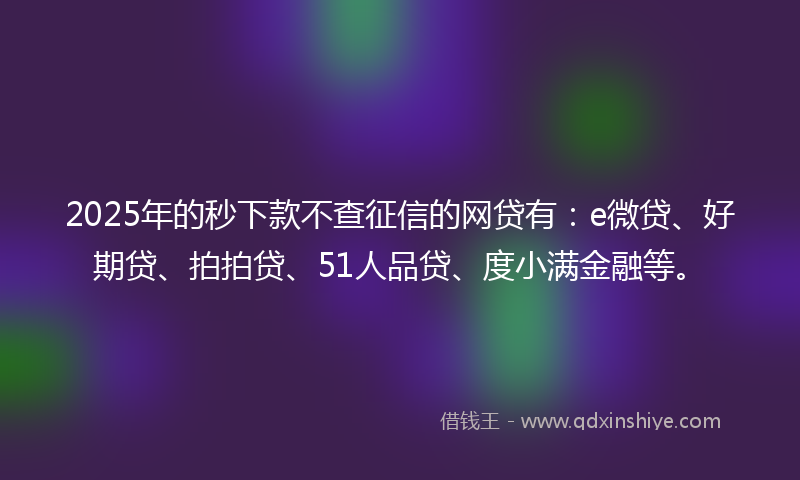 2025年的秒下款不查征信的网贷有：e微贷、好期贷、拍拍贷、51人品贷、度小满金融等。