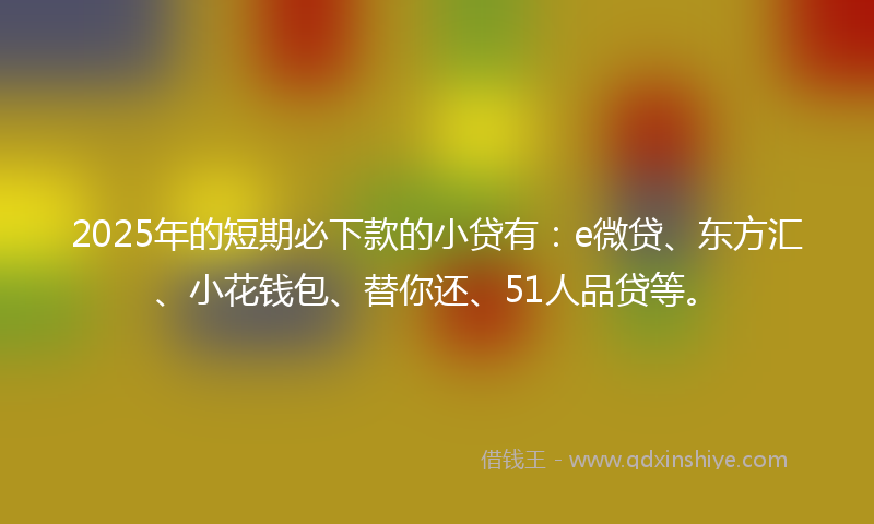 2025年的短期必下款的小贷有:e微贷、东方汇、小花钱包、替你还、51人品贷等。