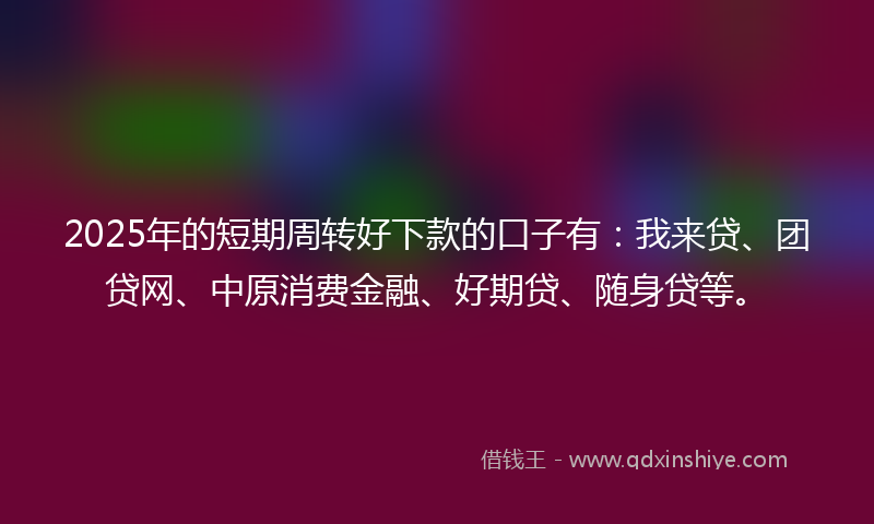 2025年的短期周转好下款的口子有：我来贷、团贷网、中原消费金融、好期贷、随身贷等。