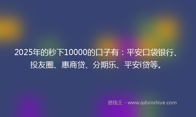 2025年的秒下10000的口子有：平安口袋银行、投友圈、惠商贷、分期乐、平安i贷等。