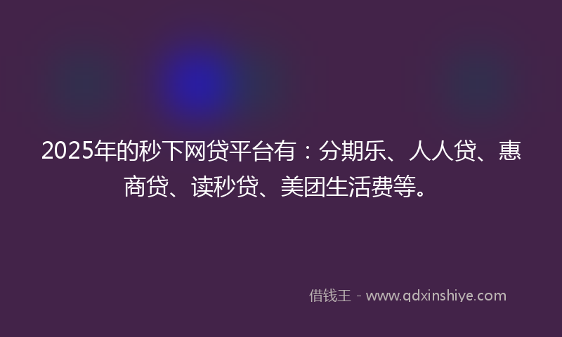 2025年的秒下网贷平台有：分期乐、人人贷、惠商贷、读秒贷、美团生活费等。