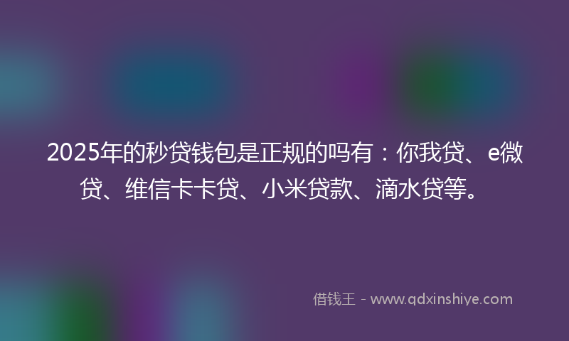 2025年的秒贷钱包是正规的吗有：你我贷、e微贷、维信卡卡贷、小米贷款、滴水贷等。