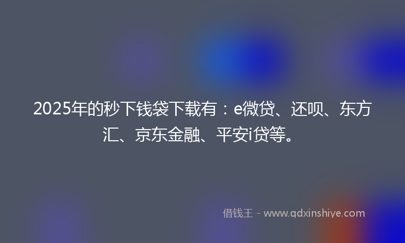 2025年的秒下钱袋下载有：e微贷、还呗、东方汇、京东金融、平安i贷等。