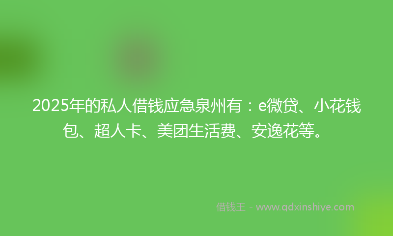 2025年的私人借钱应急泉州有：e微贷、小花钱包、超人卡、美团生活费、安逸花等。