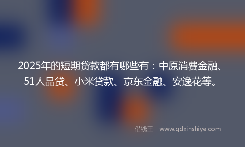 2025年的短期贷款都有哪些有：中原消费金融、51人品贷、小米贷款、京东金融、安逸花等。