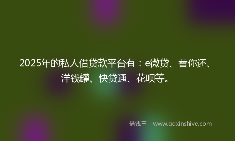 2025年的私人借贷款平台有:e微贷、替你还、洋钱罐、快贷通、花呗等。