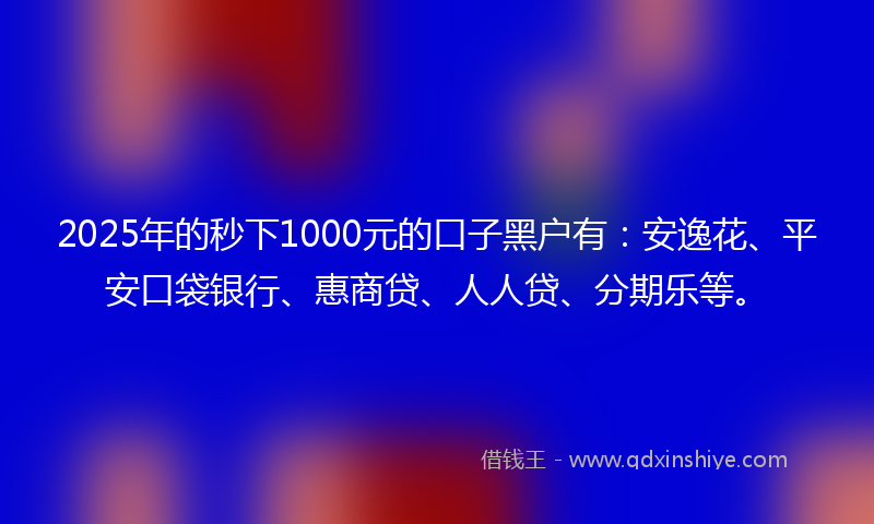 2025年的秒下1000元的口子黑户有：安逸花、平安口袋银行、惠商贷、人人贷、分期乐等。