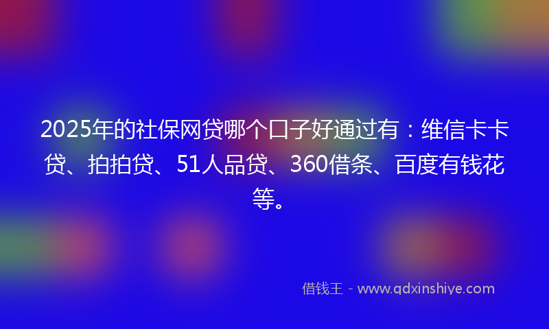 2025年的社保网贷哪个口子好通过有：维信卡卡贷、拍拍贷、51人品贷、360借条、百度有钱花等。